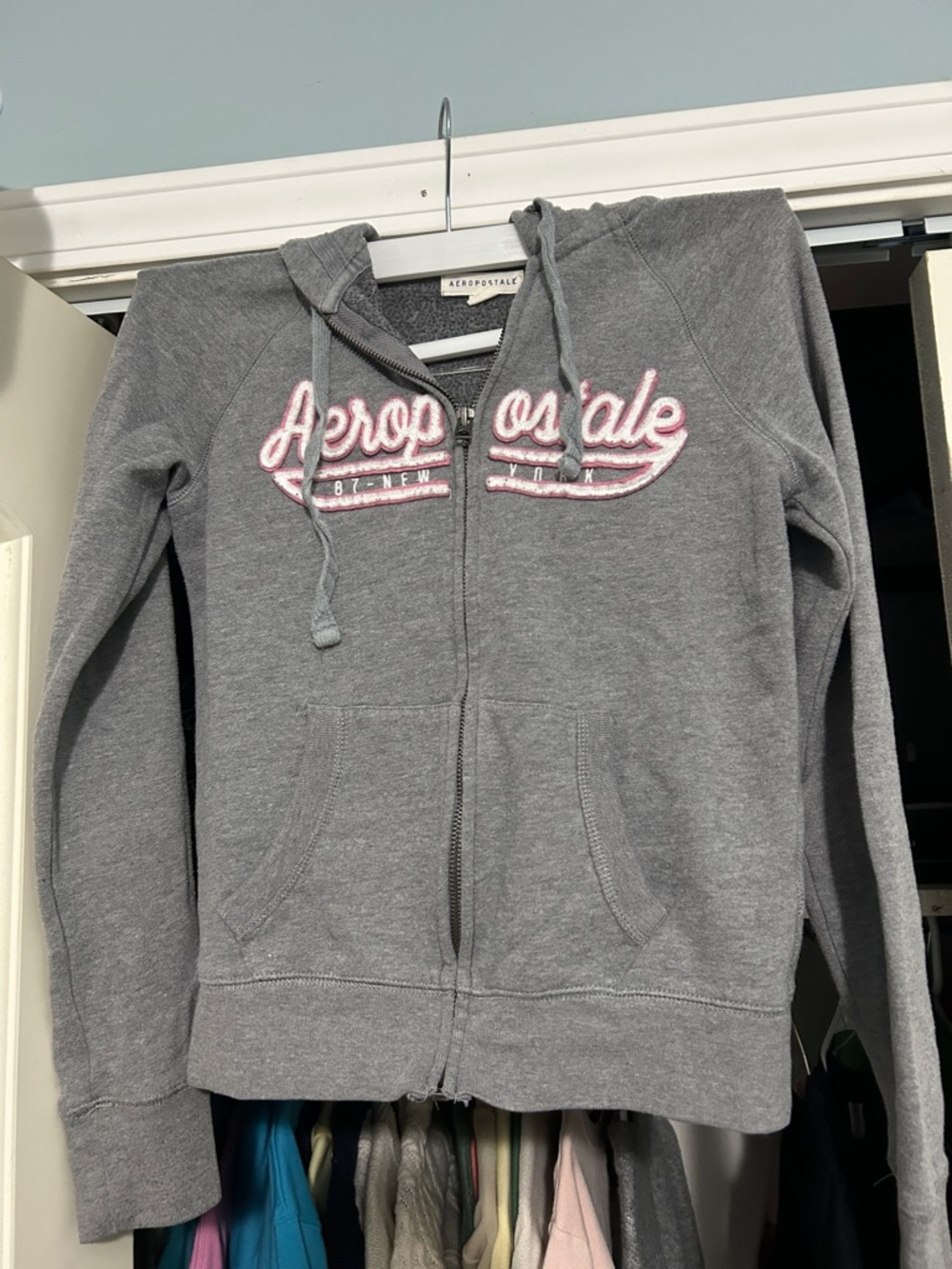 Aeropostale Gray Zip-Up Hoodie with Pink Logo